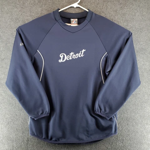 Detroit Tigers Pullover Men Large Majestic Therma Base Sweatshirt VNeck Baseball Cover