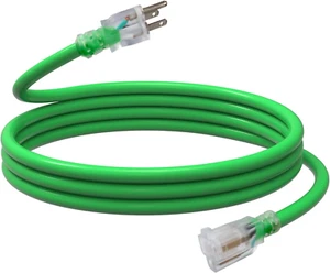 Cable de extensión iluminado para exteriores de 10 pies - Cable de extensión verde de alta resistencia 12/3 SJTW - Imagen 1 de 12