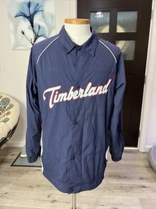 Vtg Timberland Weathergear Button Up Jacket Mens M Spell out Fall Lightweight - Picture 1 of 12