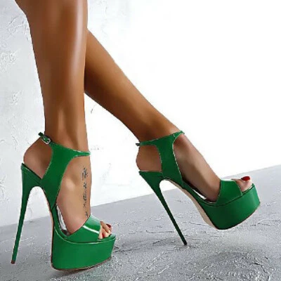 Women Fashion Super High Heels Platform Stiletto Sandals Ankle Strap Pumps Shoes - Image 1 of 4