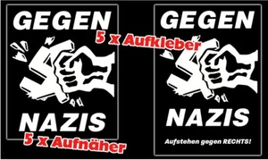 GEGEN NAZIS - Aufstehen gegen Rechts!  5 x Aufkleber & 5 x Aufnäher Set - Bild 1 von 1