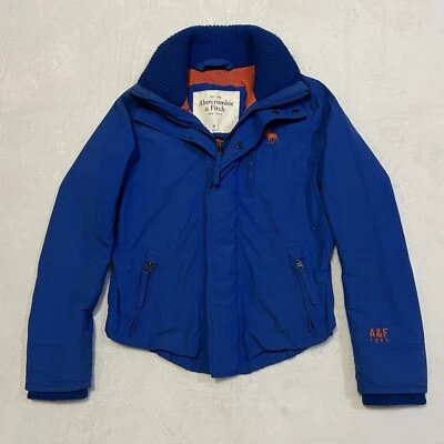 Abercrombie & Fitch укороченный куртка женщин размер маленький синий неоновый оранжевый логотип - Изображение 1 из 4
