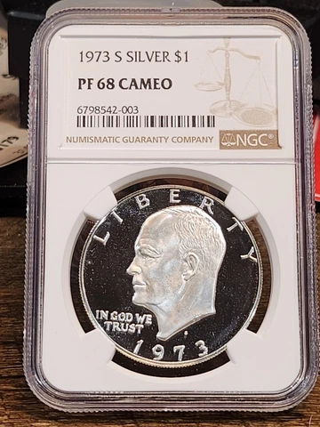 1973 S Eisenhower Proof, NGC Graded PF 68 CAMEO, 003 Cover