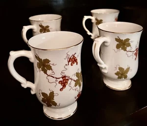Royal Victoria Fine Bone China Mugs Pedestal Cup Grapes Vines Leaves - 4.5" Tall - Picture 1 of 4