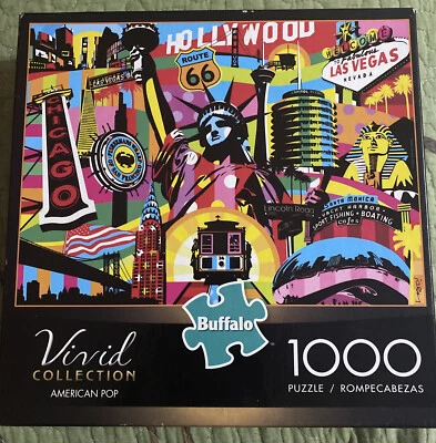 "American Pop" 1000 pc puzzle 27x20 Chicago Las Vegas, Hollywood, Statue Liberty - Image 1 of 2