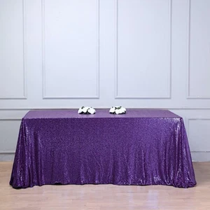 90x156" Purple SEQUIN RECTANGLE TABLECLOTH Wedding Party Catering Linens SALE - Picture 1 of 8