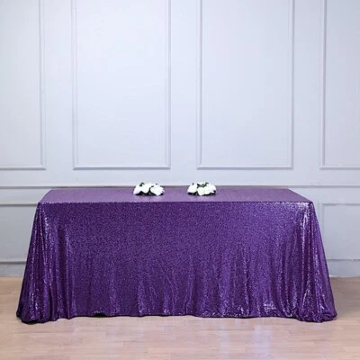 90x156" Purple SEQUIN RECTANGLE TABLECLOTH Wedding Party Catering Linens SALE - Image 1 of 4