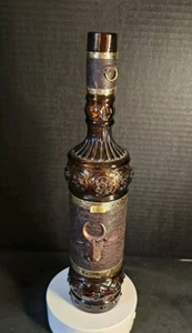 Vintage Amber/Gold Decanter/Liquor Bottle • Gold Bull Skull on Fabric Corset  - Picture 1 of 8