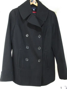 Neu mit Etikett Tommy Hilfiger for Macy's Damenjacke schwarz Wollmischung Erbsenmantel Größe Medium - Bild 1 von 8