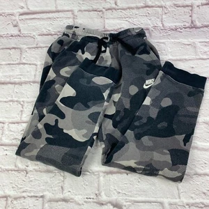 Nike Boys Camo Fleece Sweatpants Size Large Gray Drawstring Elastic Waist - Picture 1 of 10