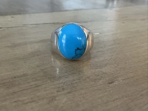 Vintage Native TC Mexico Signed Large Turquoise Sterling Silver Ring Sz 12 N - Picture 1 of 7