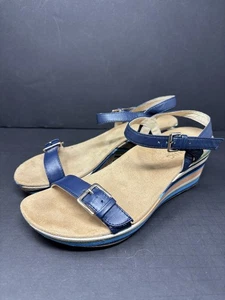 Vionic Women's Enisa Striped Leather Strap Wedges Size 7 - Picture 1 of 8