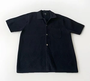 Stussy Perforated Swirl Knit Button Up Collared Shirt Black, Size Adult MEDIUM - Picture 1 of 13
