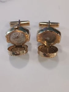 Vintage Sheffield Round Goldtone Watch Cufflinks Swiss Made NOT WORKING - Picture 1 of 9