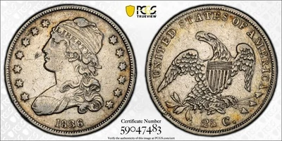 1836-P PCGS Certified Genuine Capped Bust Quarter XF Details - Extremely RARE - Image 1 of 4