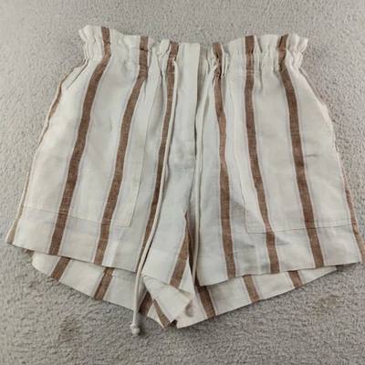 Pantalones cortos de lino Rails para mujer pequeños a rayas bolsa de papel tiro alto Foto 1 de 4