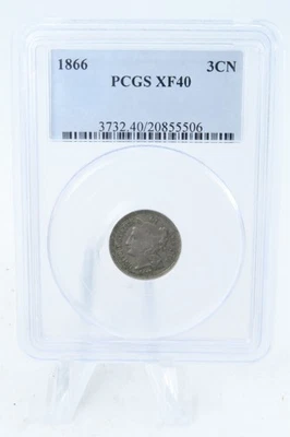 1866-P PCGS XF40 Three (3) Cent Nickel Business Strike 3CN - Image 1 of 2