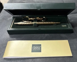 CROSS JWL #402-1K 23K NEW GOLD JEWELERS "FLAMESTITCH BALLPOINT PEN & KEYCHAIN" - Picture 1 of 13