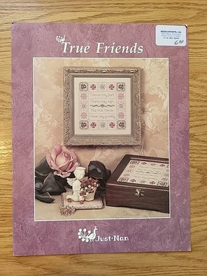 Just Nan "True Friends" CHART ONLY Floral Cross Stitch Sampler Pattern - Image 1 of 2