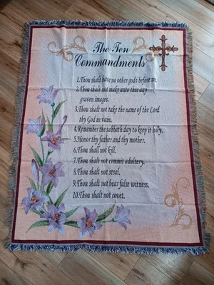 NWOT Ten Commandments Fringed Tapestry Throw Blanket Collections Etc. 63"×48" - Image 1 of 4