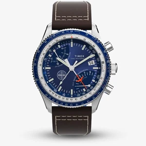 Timex Mens Fly Back Chronograph x Pan Am Leather Strap Watch TW2W97200 - Picture 1 of 8
