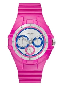 GUESS women's Pink Rubber silicone Band White blue dial ladies Watch U0942L3 - Picture 1 of 7