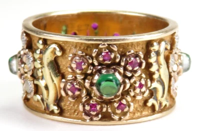 Antique 1920's Ruby Wedding Eternity Band 13K Rose White Green Size 8 UK-P1/2 - Image 1 of 4