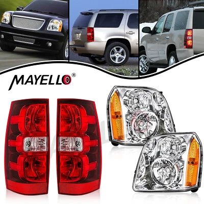 Хромированные фары для 2007-2014 GMC Yukon 1500 2500 и оригинальные красные задние фонари 4 шт - Изображение 1 из 4