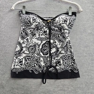 Lauren Ralph Lauren Women Swimwear 8 Black White Floral Tankini Halter - Picture 1 of 9