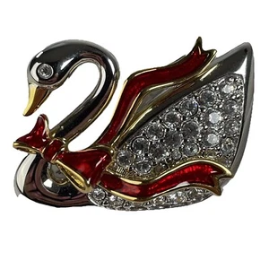 Swarovski Pin Brooch Swan Mark Red Bow 30 Crystals Signed Christmas Edition - Bild 1 von 8