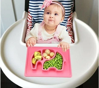 Plato Infantil Mini Estera Silicona Elefante Trona Mesa ROSA Antideslizante Foto 1 de 4