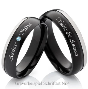 Eheringe Partnerringe Schwarz Titan mit Zirkonia Lasergravur H212 - Bild 1 von 5