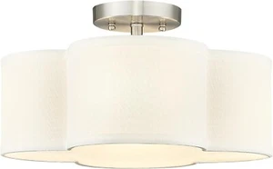 Semi Flush Mount Ceiling Light- 4-Light 14" quatrefoil shape Fixture nickel fabr - Picture 1 of 3