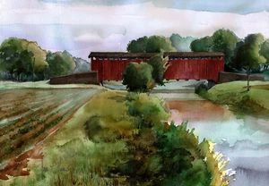 Tarjetas de notas artísticas Weaver's Mill Covered Bridge, condado de Lancaster, PA. James Mann - Imagen 1 de 2