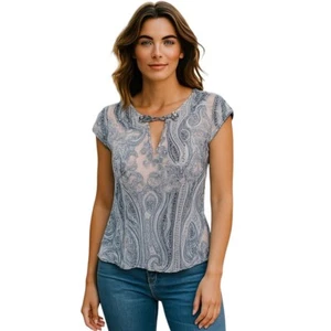 Tommy Hilfiger Blouse Womens L Large Blue Paisley Spring Summer Sleeveless Top - Picture 1 of 11