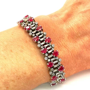 20.5 ctw UNHEATED RUBY DIAMOND Bracelet 14K Gol Ruby Diamond Tennis Bracelet - Picture 1 of 6
