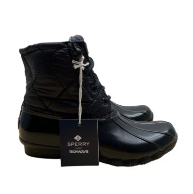 Sperry Women’s Black Quilted Techwave Plaid Lining Lace-Up Duck Boots Sz 6 - New - Image 1 of 4