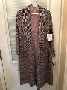LuLaRoe Sarah Cardigan Sweater Size Medium Black Pink Polka Dot Textured Stretch - Picture 1 of 9