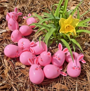 16 Ostereier Pastell Rosa Hasen Kunststoff Hase Kaninchen Ostereier S33a - Bild 1 von 15