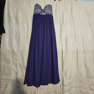 Blue Chiffon Rhinestone Sequin Bodice Junior's Prom Dress Size 5, Sequin Hearts - Picture 1 of 6