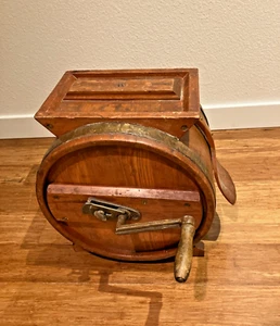 Antique Butter Churn Wooden Barrel Farmhouse Style Hand Crank - Picture 1 of 13