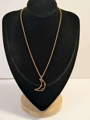 Madewell Finespun Gold Tone & Glass Bead Moon Pendant Necklace. Twisted Rope 18" - Image 1 of 4