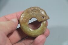 Chinese Old Shang Dy. Yellow jade Carved Nice Design Dragon Figure Lucky Pendant