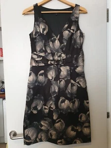 HOBBS Ladies UK 12 DRESS Black Grey FLORAL SILK BLEND V-Neck Sleeveless Shift - Picture 1 of 11