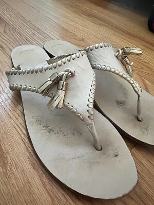 Chanclas Jack Rogers Alana Sandalia Hueso y Dorado Cuero Borla Talla 9 Foto 1 de 4