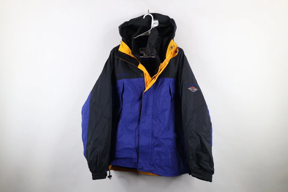 Vintage 90s Columbia Mens Large Spell Out 2 In 1 Winter Hooded Jacket Coat Blue - Image 1 of 4