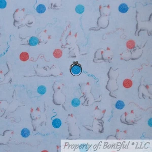 BonEful FABRIC FQ Cotton Flannel Quilt Blue White Pink Baby Girl Boy Kitty Cat S - Picture 1 of 13