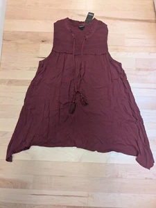2 Torrid Wine Crinkle Gauze Smocked Sleeveless V Neck Tank Top Shirt 2X 18 20 - Picture 1 of 6