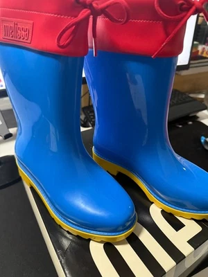Bota de Lluvia Mini Melissa Mel Niños Talla 2 Azul Rojo Amarillo Foto 1 de 4