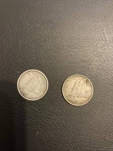 Lot of 2 - Silver Canadian Dimes 1960 & 1963 80% Silver- Nice Condition - Picture 1 of 6